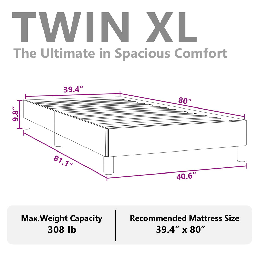 vidaXL Twin XL Size Bed Frame with Plywood Slats, Platform Bed Frame, Velvet Upholstered Mattress Foundation, No Box Spring Needed & Easy Assembly, Light Gray, Without Mattress