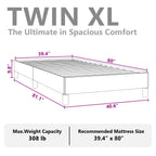 vidaXL Twin XL Size Bed Frame with Plywood Slats, Platform Bed Frame, Velvet Upholstered Mattress Foundation, No Box Spring Needed & Easy Assembly, Light Gray, Without Mattress