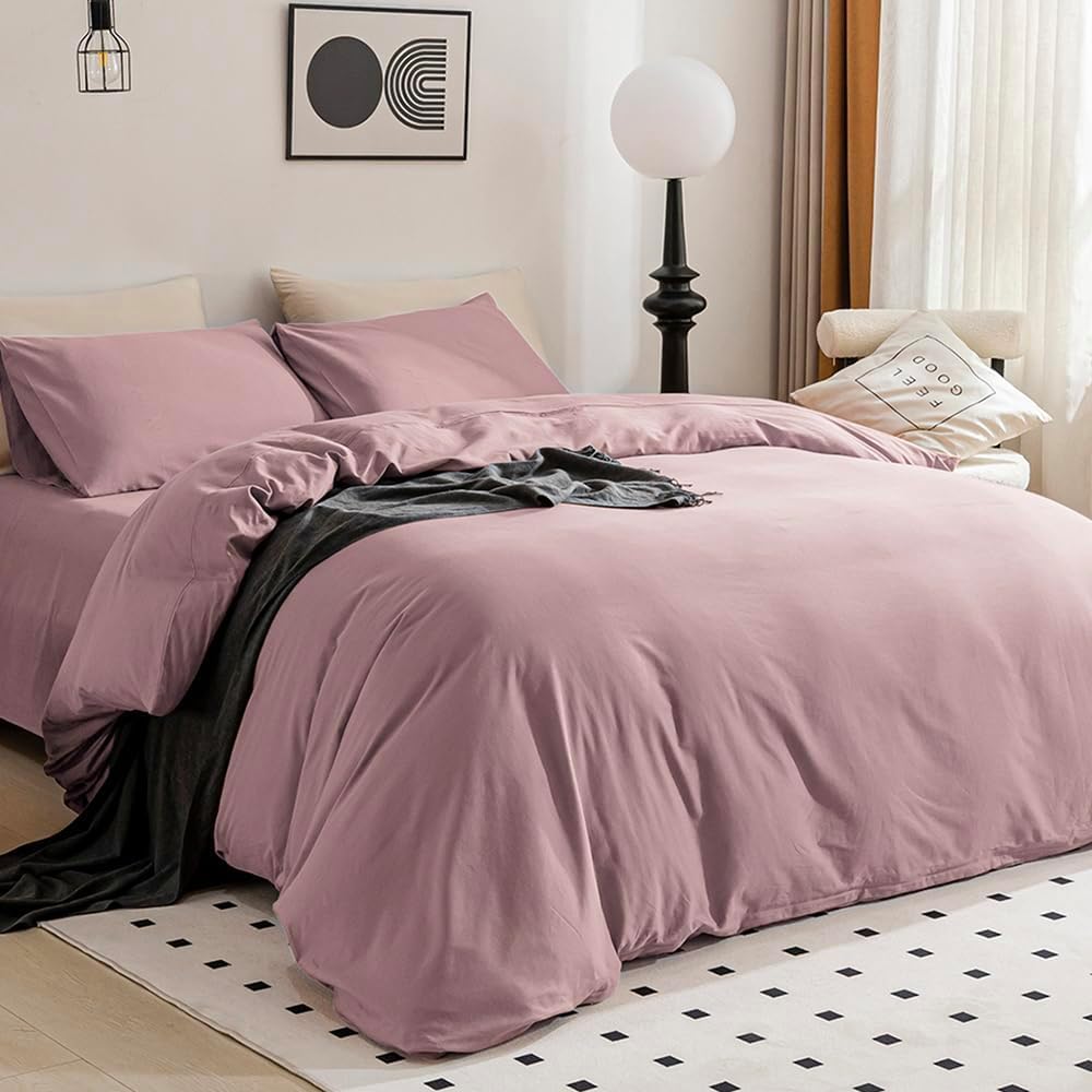 Jellymoni Cotton Duvet Cover California King - 100% Washed Cotton Linen Like Textured Comforter Cover, 3 Pieces Cozy Soft Beddin