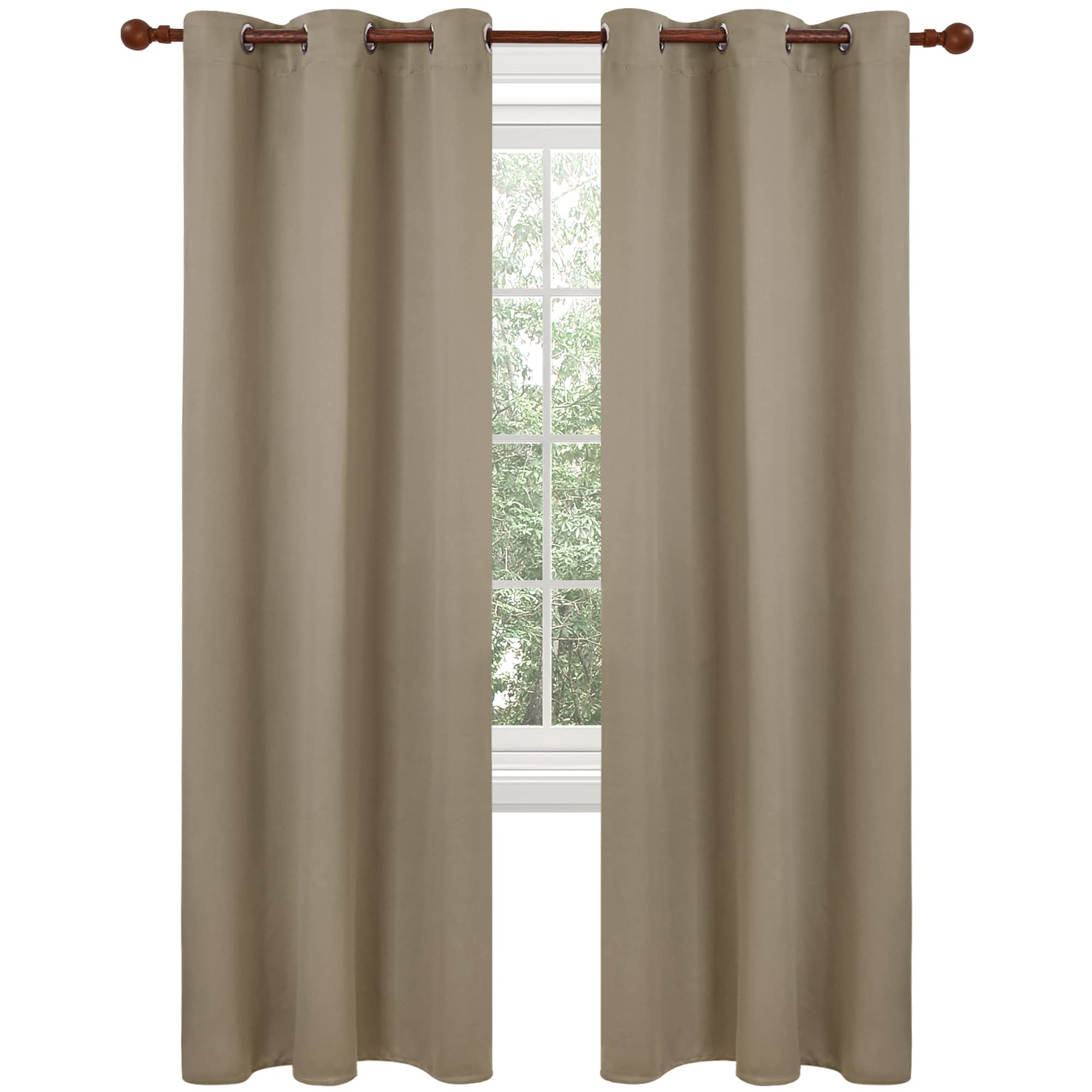 Deconovo Blackout Grommet Curtains ?Thermal Insulated, Noise-Reducing, Sustainable & Easy-Care Drapes For Bedroom, Living Room & Office ?Oeko-Tex Certified, Taupe, 42W X 63L Inch (Set Of 2)