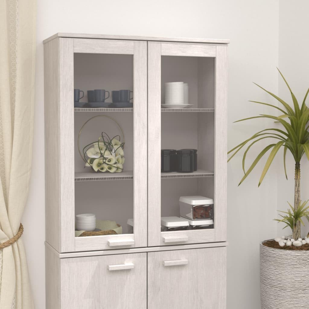 vidaXL Top for Highboard HAMAR - Solid Pinewood Construction with Glass Doors, White - 33.5&quot;x13.8&quot;x39.4&quot; - Weighs 49.6 Pounds