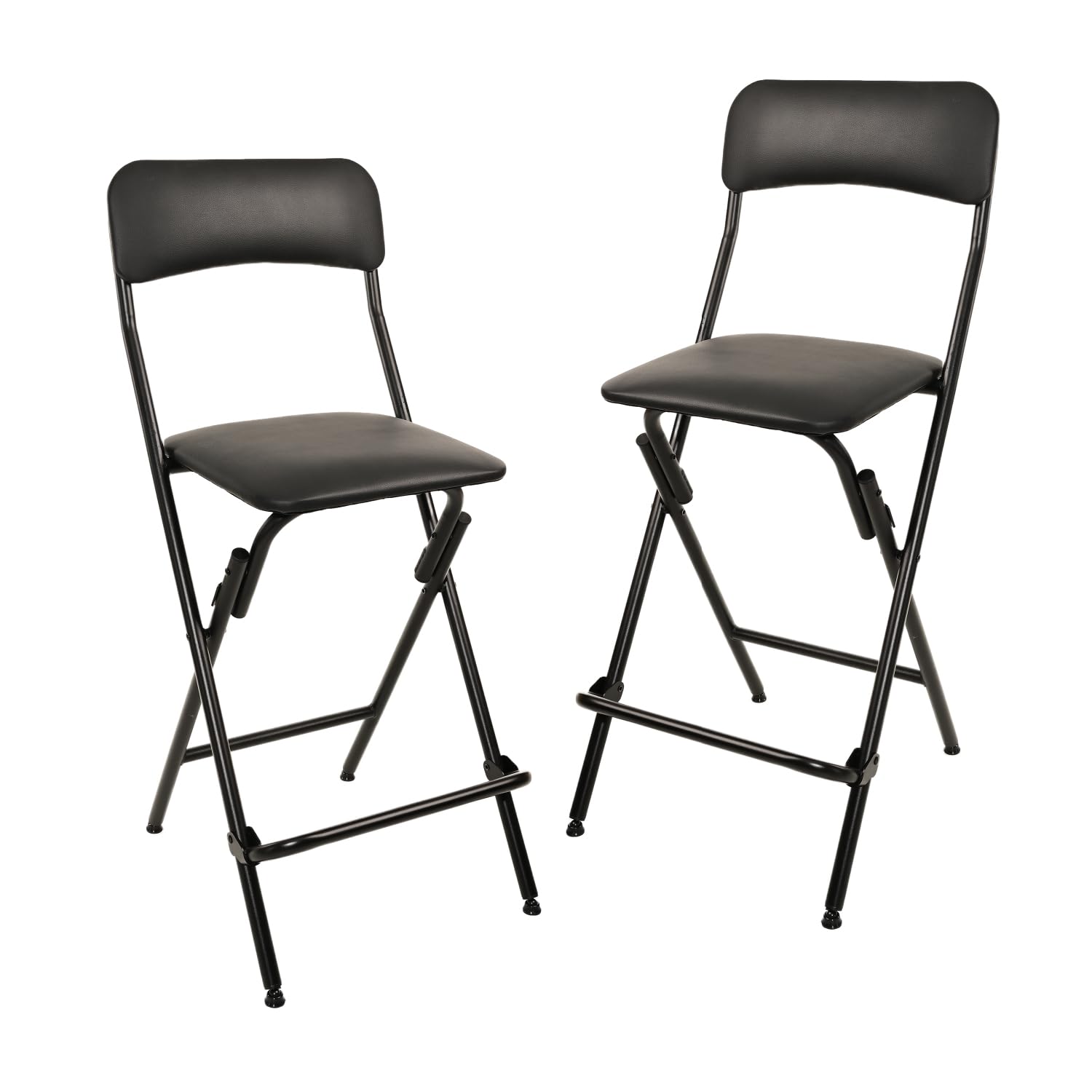 Amazon Basics Folding Stool with footrest, 300lb Capacity, 24 Height, Black, Set of 2