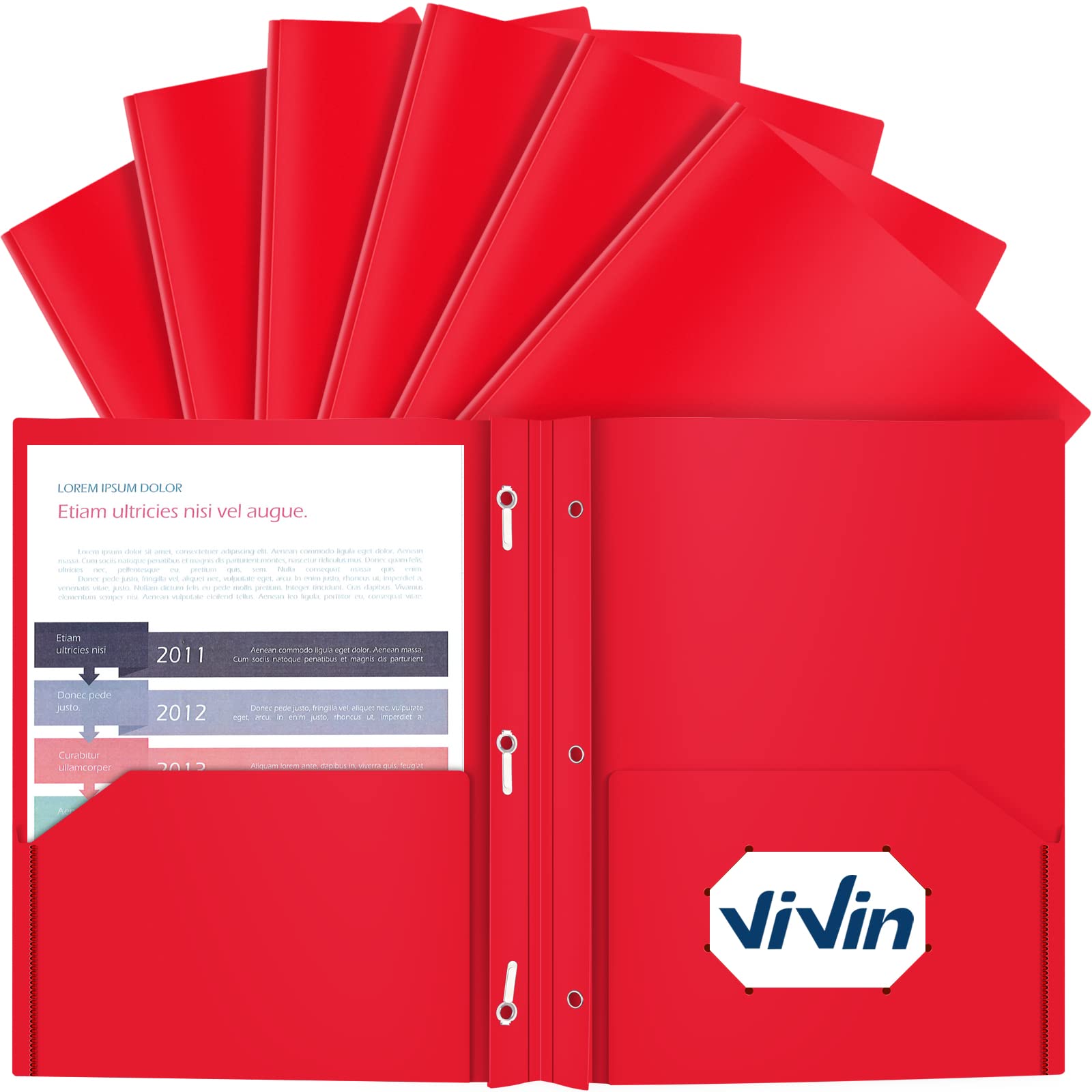 Vivin 12-Pack Sturdy Plastic Folders With Pockets, 2-Pocket Poly File, Plastic Folders With 3 Prongs Fasteners, Fits 8.5 * 11 Le