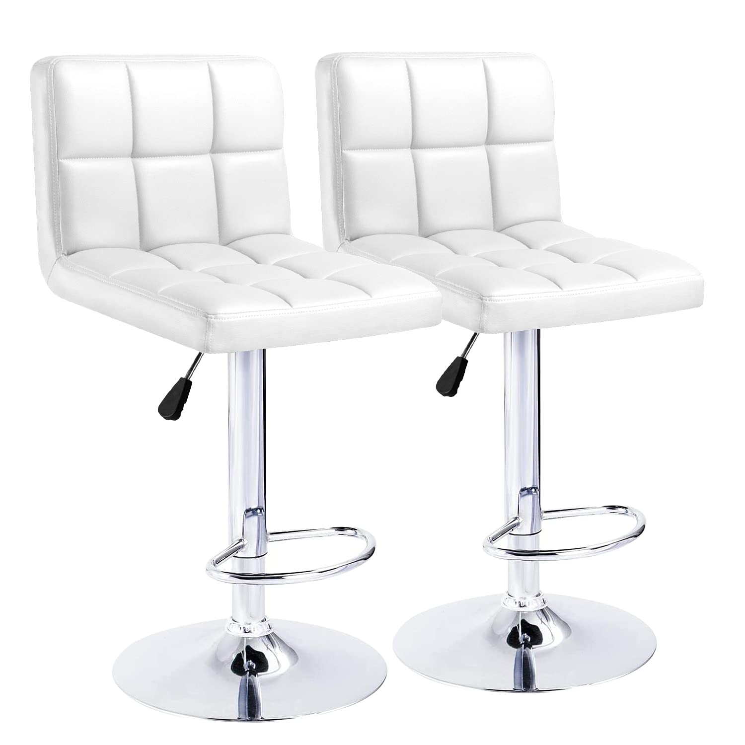 KaiMeng Bar Stools Modern Square Counter Height Barstool 22 to 33 PU Leather Swivel Adjustable Stool with Back Set of 2 for Kitc