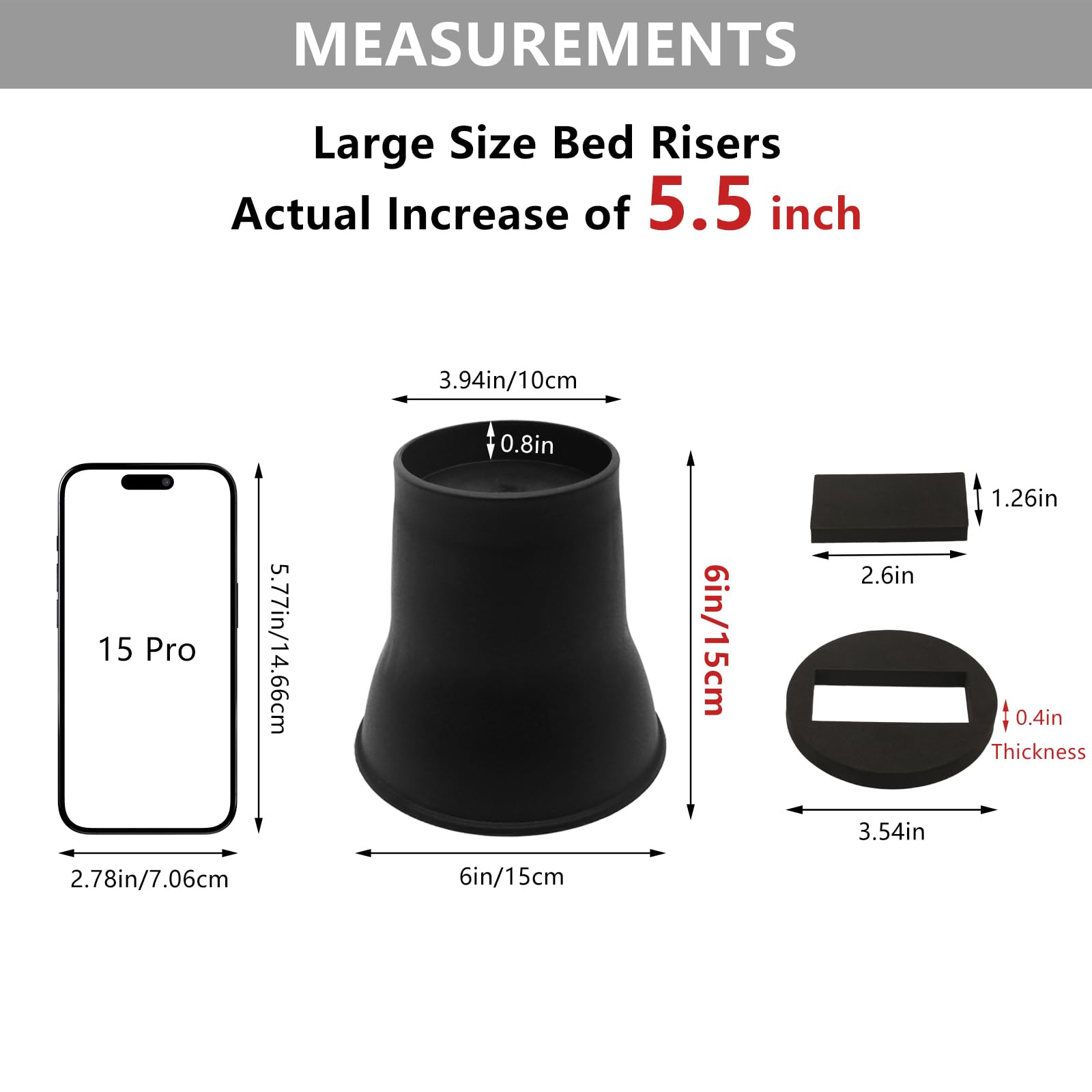 Hanihua 6 Pack Bed Risers 6 Inch Heavy Duty Black Furniture Risers, Bed Lifts Risers For Bed, Table, Couch, Desk, Bed Frame Rise