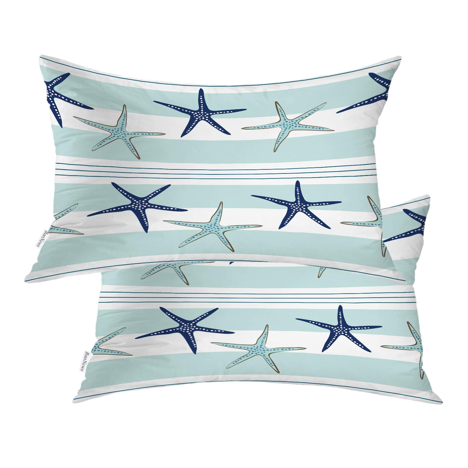 Baonews Coastal Navy Blue Pillow Covers, Coastal Starfish Repeat Pattern Navy Turquoise Lumbar 12 X 20 Inches Decorative Throw P