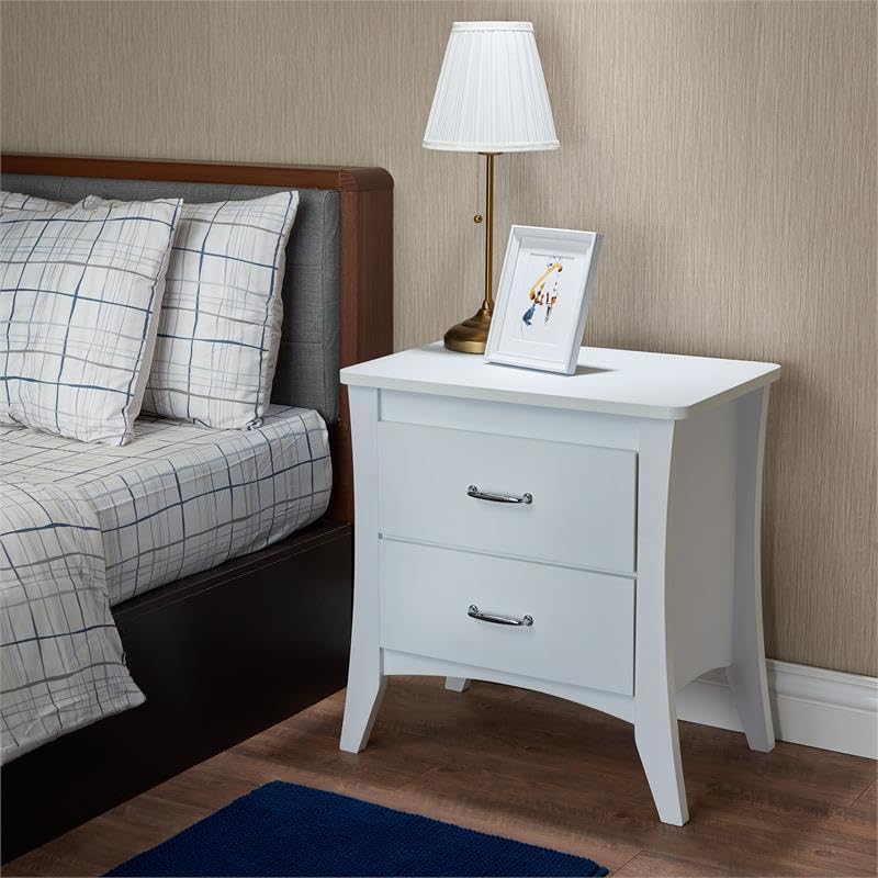 Acme Babb Wooden Rectangular Nightstand With 2 Drawers And Tapered Legs In White