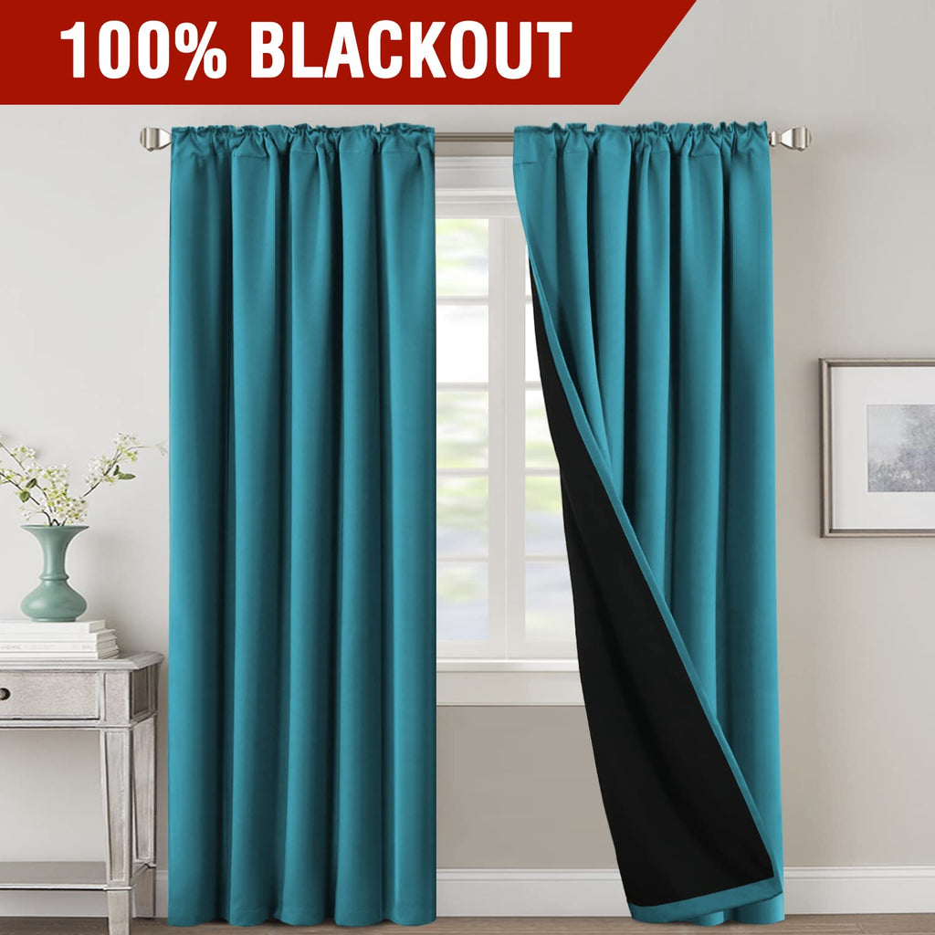 H.Versailtex 100% Blackout Curtains For Bedroom With Black Liner Full Room Darkening Curtain 84 Inch Long Thermal Insulated Back