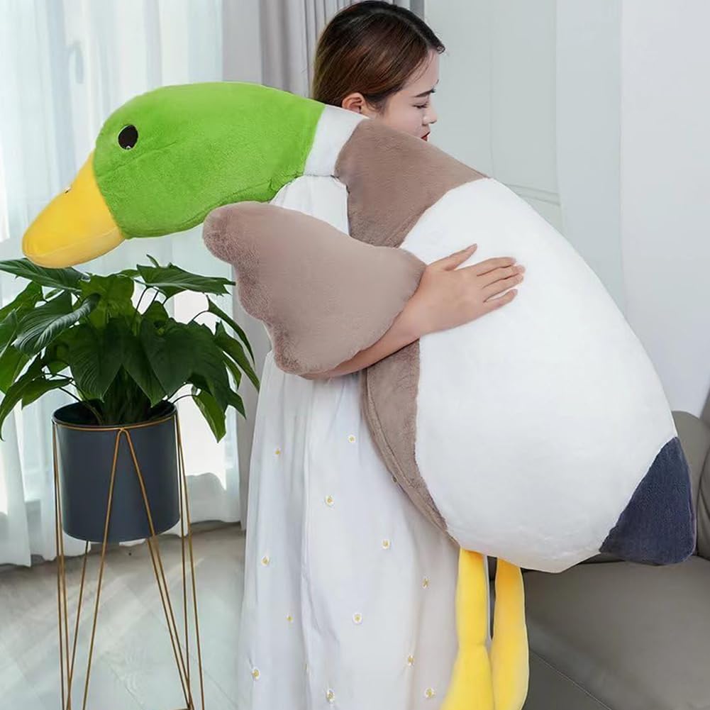 Pasrdqoyp Mallard Duck Plush,Mallard Duck Stuffed Animals, Soft Furry Duck Stuffed Animal Pillow,Huge Duck Plush Hugging Pillow