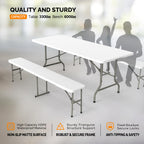 Vingli Picnic Table Set With 2 Benches, 6 Feet Camping Table Chair Set,3-Piece Folding Furniture For Indoor Or Outdoor Use, Smooth Tabletop, White