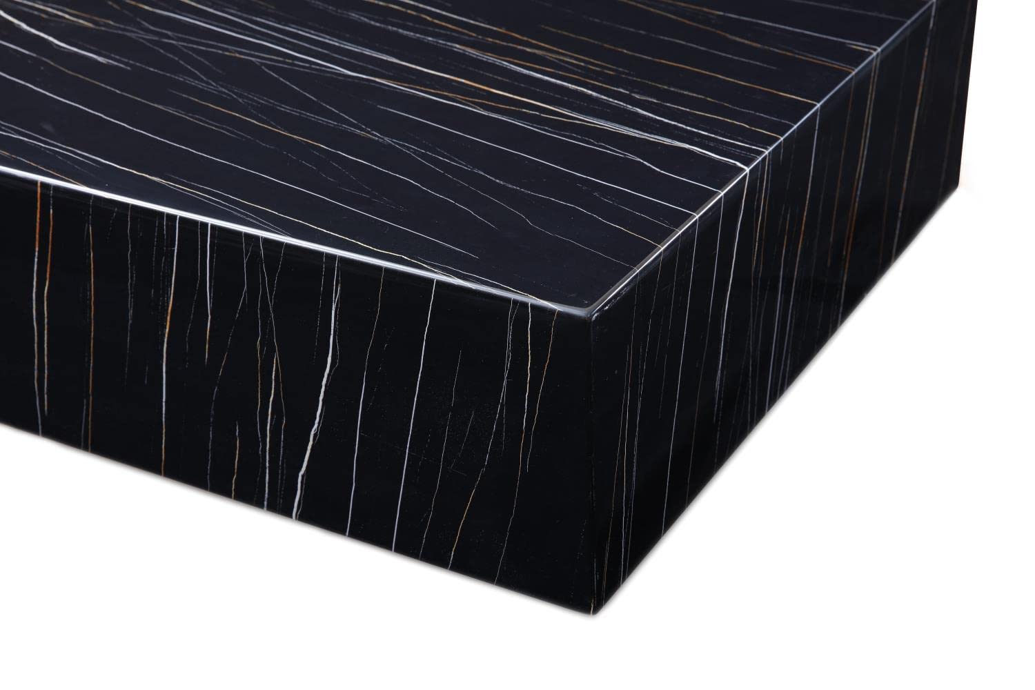 Whiteline Imports Cube Square Coffee Table in High Gloss Black or White Marble with Casters