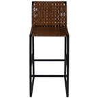 HomeRoots Medium Brown Iron; Real Leather, Steel Metal Nail Heads Brown Woven Leather Bar Stool