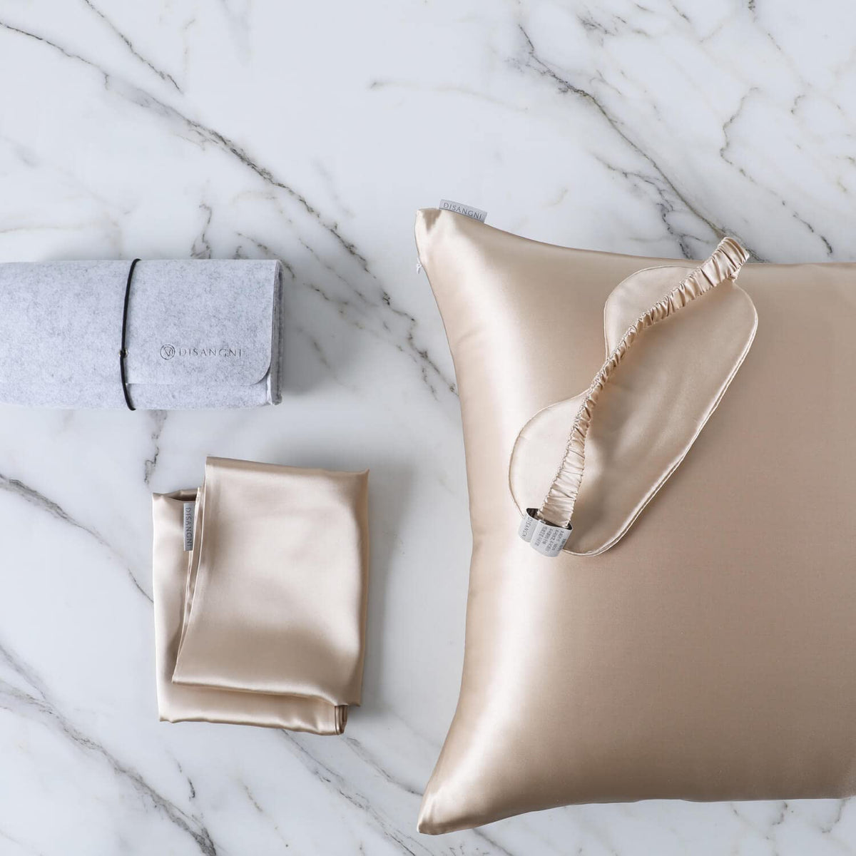 Disangni Silk Indulgence Set: Premium 22 Momme Mulberry Silk Pillowcase & Eye Mask Duo For Hair And Skin Rejuvenation(1Pc Queen