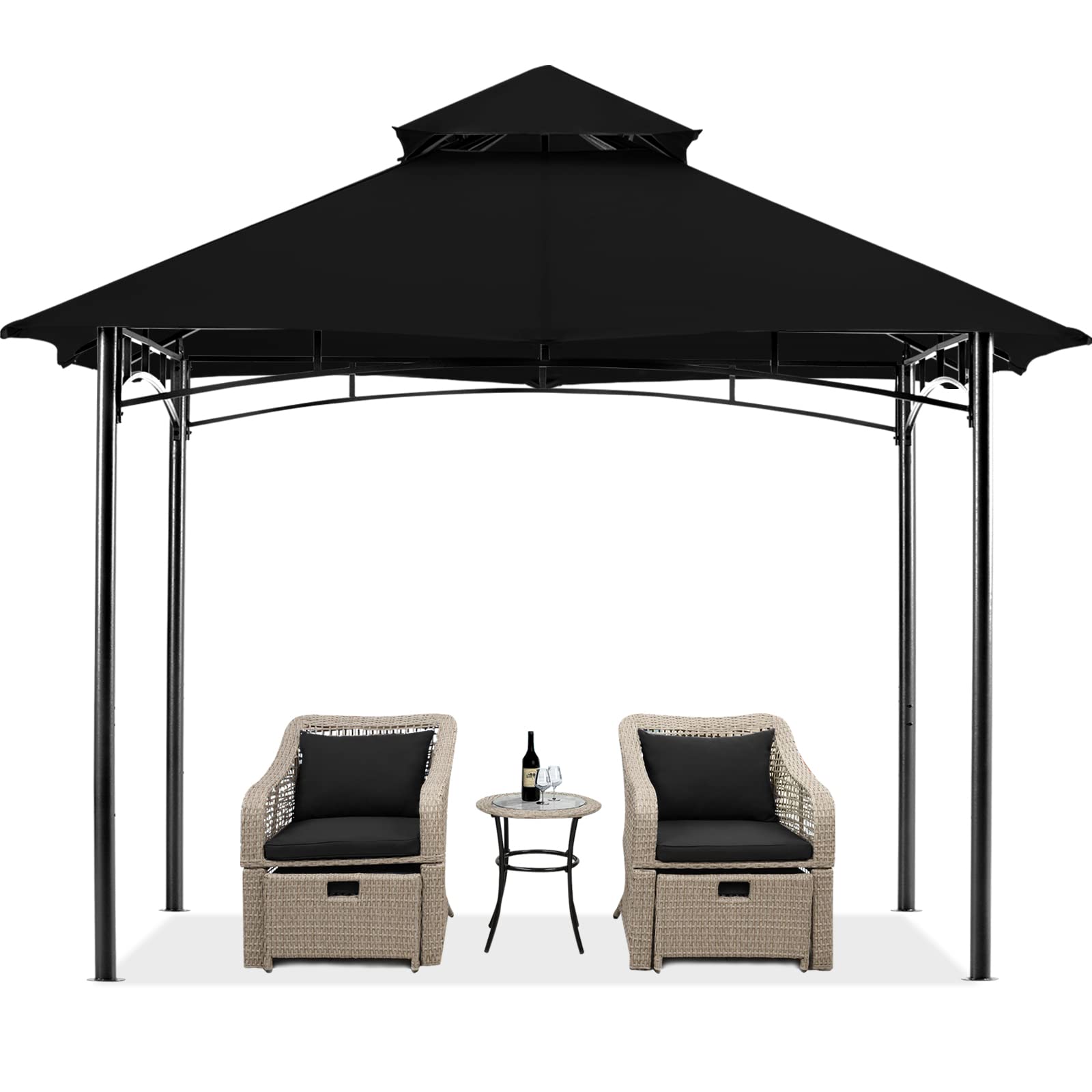 Mastercanopy Outdoor Garden Gazebo For Patios With Stable Steel Farme(9X9, Black)