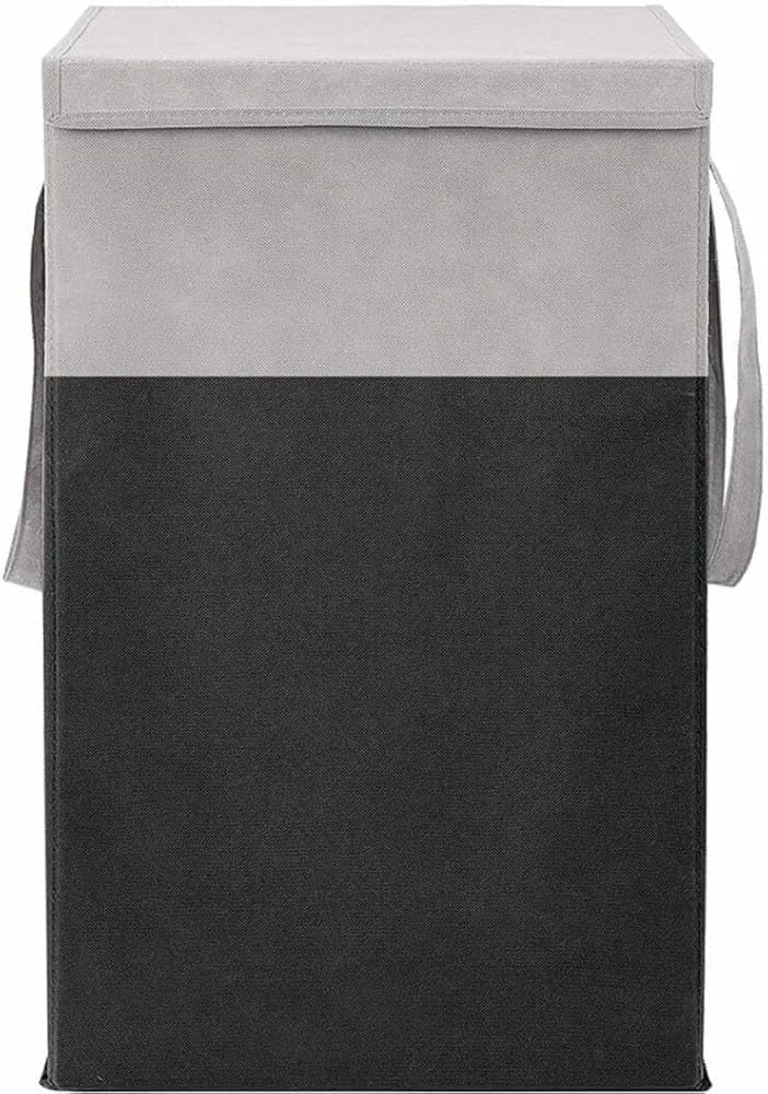 Large Foldable Laundry Basket with Lid  Dual Color (BLACK & Grey)  Portable Clothes Storage Hamper with Handles