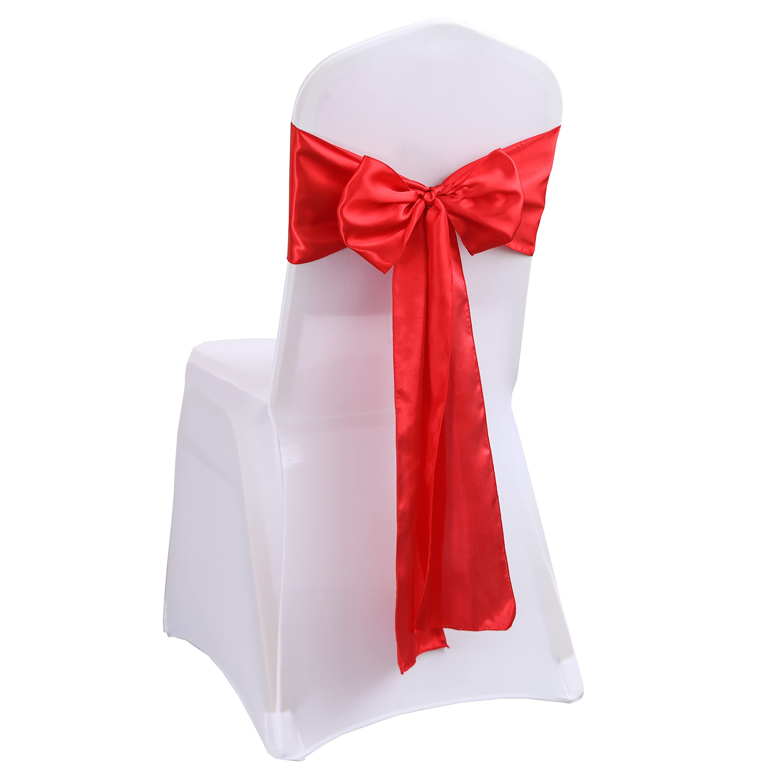 iEventStar Satin Chair Sashes Christmas Chair Decoration Chair Bow Bows Chair Tie Back Wedding Banquet Party (10, Red)