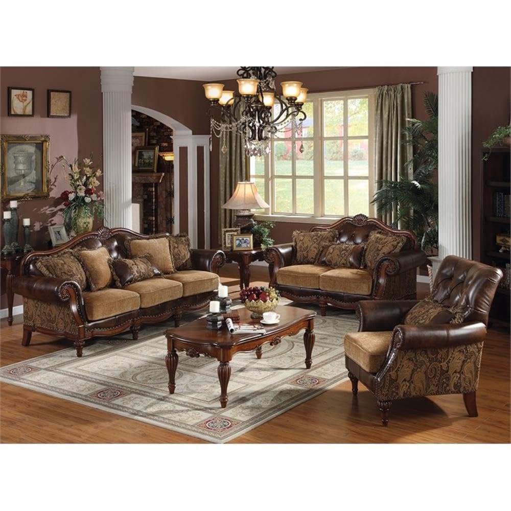 Acme Dreena Rolled Arm Upholstered Loveseat with 3 Pillows in Brown Faux Leather