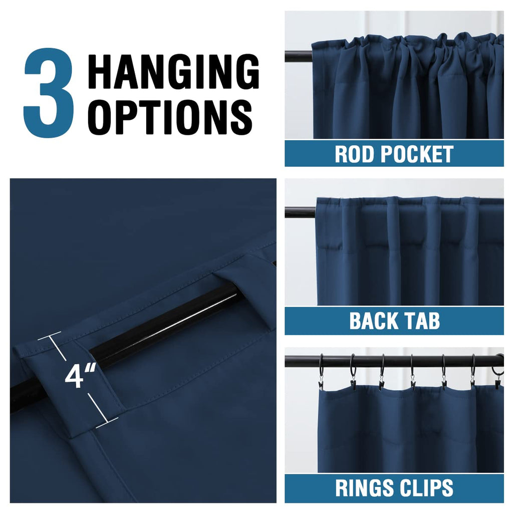 H.Versailtex Blackout Curtains Thermal Insulated Window Treatment Panels Room Darkening Blackout Drapes For Living Room Back Tab/Rod Pocket Bedroom Draperies (2 Panels, Navy Blue, 42 X 54 Inch)