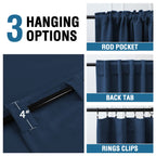 H.Versailtex Blackout Curtains Thermal Insulated Window Treatment Panels Room Darkening Blackout Drapes For Living Room Back Tab/Rod Pocket Bedroom Draperies (2 Panels, Navy Blue, 42 X 54 Inch)