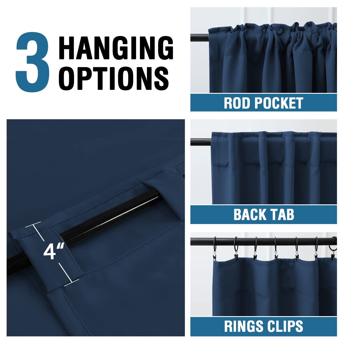 H.Versailtex Blackout Curtains Thermal Insulated Window Treatment Panels Room Darkening Blackout Drapes For Living Room Back Tab/Rod Pocket Bedroom Draperies (2 Panels, Navy Blue, 42 X 54 Inch)