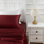Golal Satin Sheets Twin Size - 3 Pieces Luxury Silky Soft Bed Sheets For Kids, Wrinkle-Free Burgundy Satin Silk Sheet Set With 1 Deep Pocket Fitted Sheet, 1 Flat Sheet, 1 Pillow Case