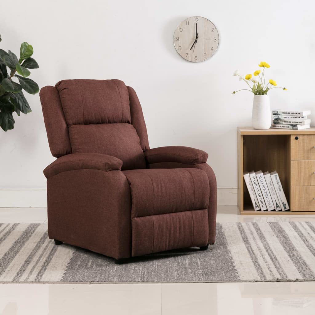vidaXL Brown Fabric Recliner Chair - Comfortable and Adjustable Relaxing Armchair with Sturdy Wood and Metal Frame - Ideal for Living Room, Bedroom and Office