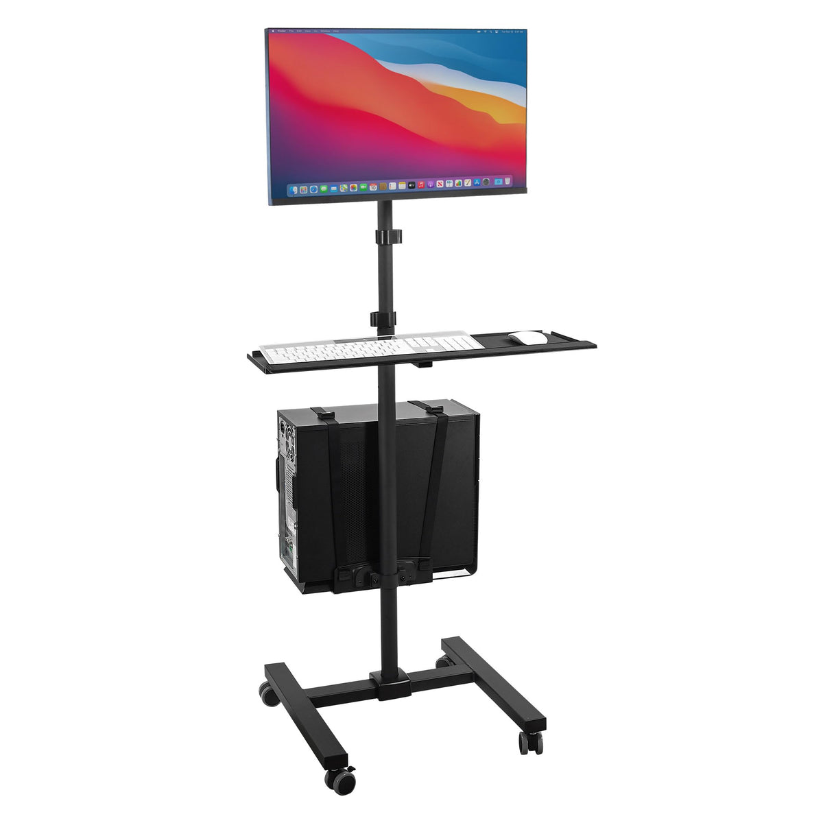 Mount-It! Computer Cart, Rolling Computer Desk, Mobile Desk Workstation With Monitor Mount For Up To 32' Screen, Full Keyboard Tray, Floating Adjustable Cpu Holder, Standing Computer Cart 70' Tall