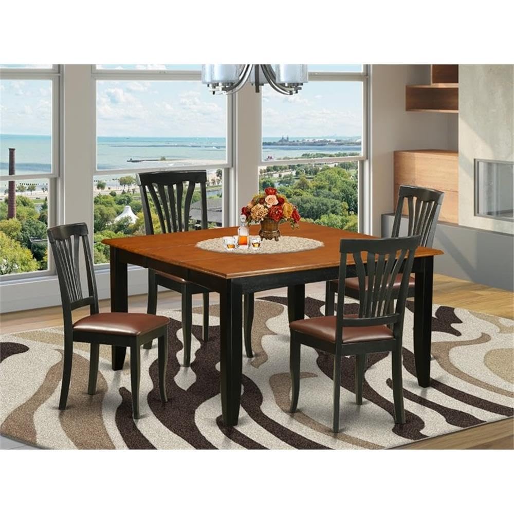 East West Furniture PFAV5-BCH-LC 5 Piece Dining Room Table Set Includes a Square Kitchen Table with Butterfly Leaf and 4 Faux Leather Upholstered Dining Chairs, 54x54 Inch, Black & Cherry