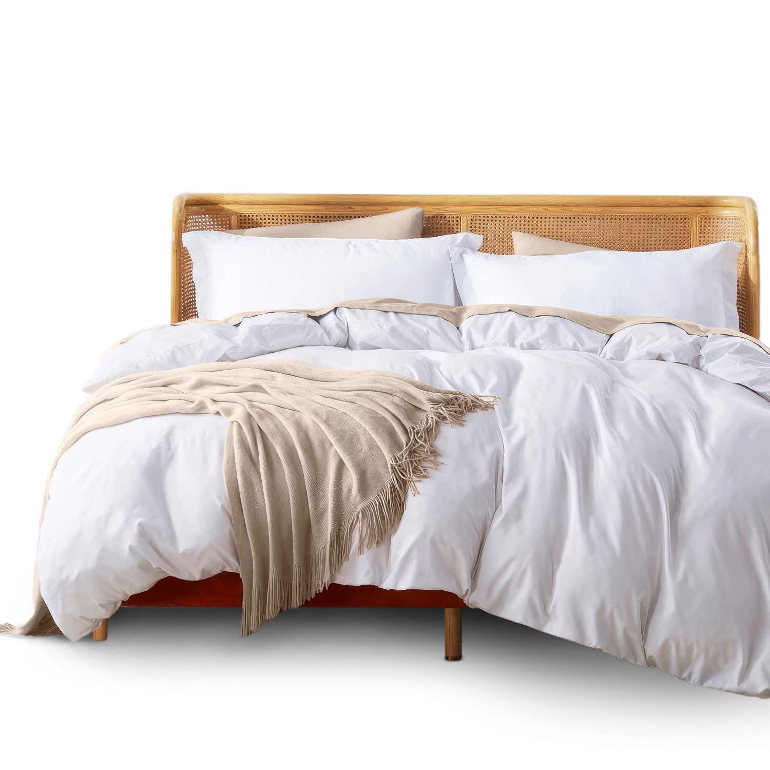 Nestl White Duvet Cover Queen Size - Soft Double Brushed Queen Duvet Cover Set, 3 Piece, With Button Closure, 1 Duvet Cover 90X9