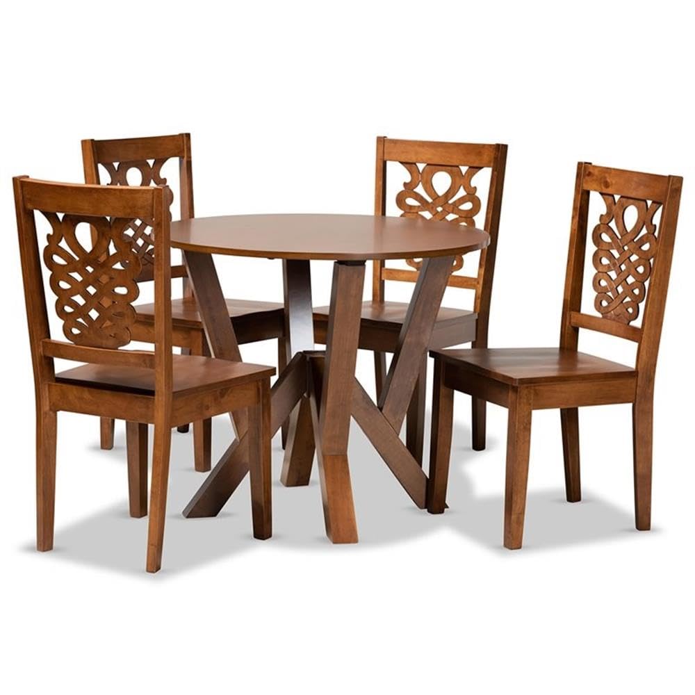 Baxton Studio Valda Modern and Contemporary Transitional Walnut Brown Finished Wood 5-Piece Dining Set