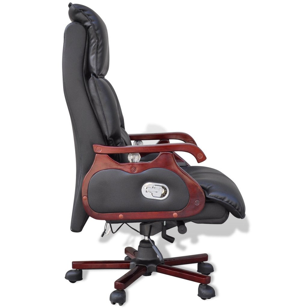 vidaXL Black Real Leather Office Armchair Massage Chair w/ Remote Recliner Tilt Swivel