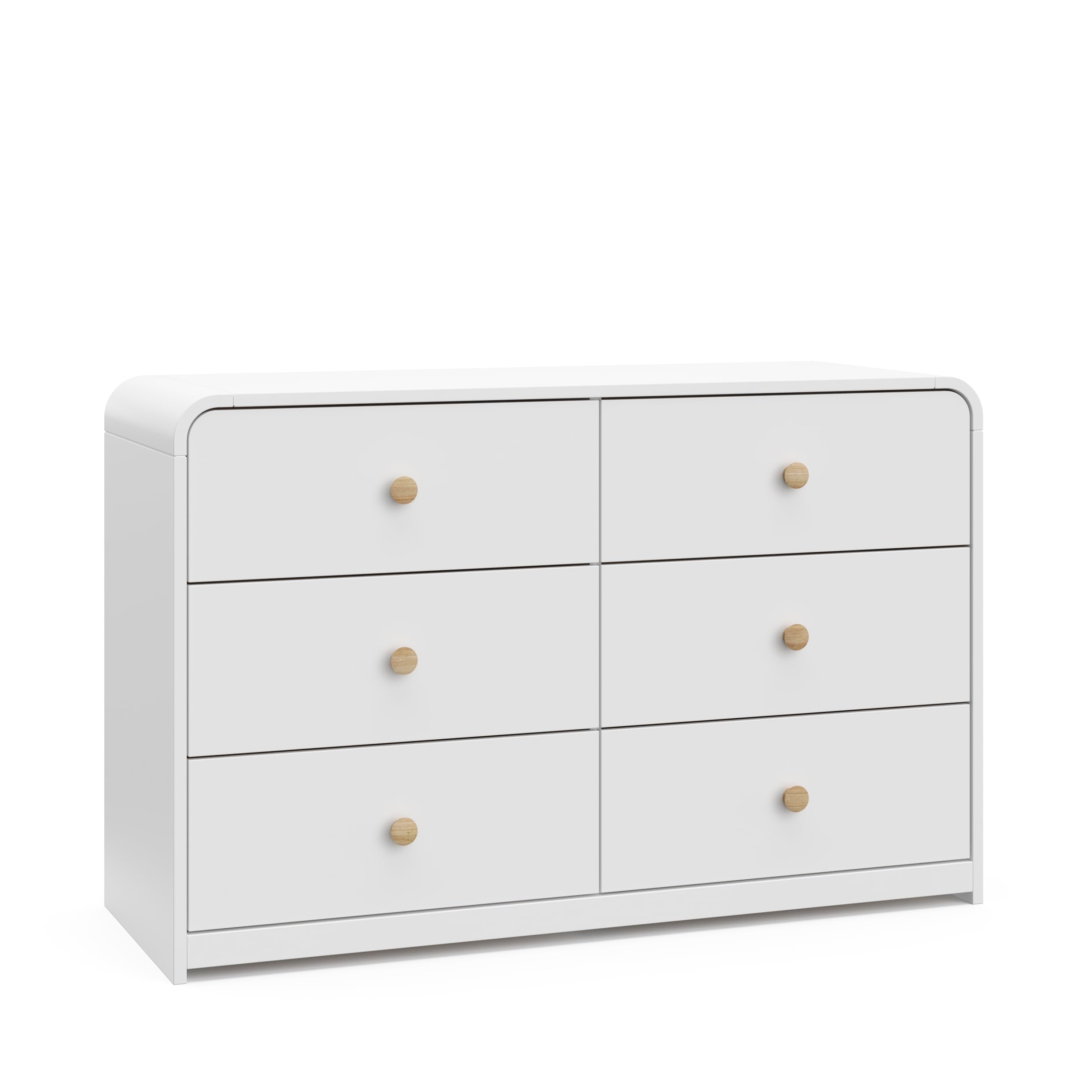 STORKCRAFT Santos 6 Drawer Bedroom Dresser (White & Natural) - GREENGUARD Gold Certified Dresser for Kids Bedroom with Interlock