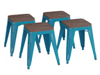 Flash Furniture Metal Dining Table Height Stool with Wooden Seat Set of 4 - Backless Teal Kai Commercial Grade Stool - Kai 18" Stackable Dining Chairs