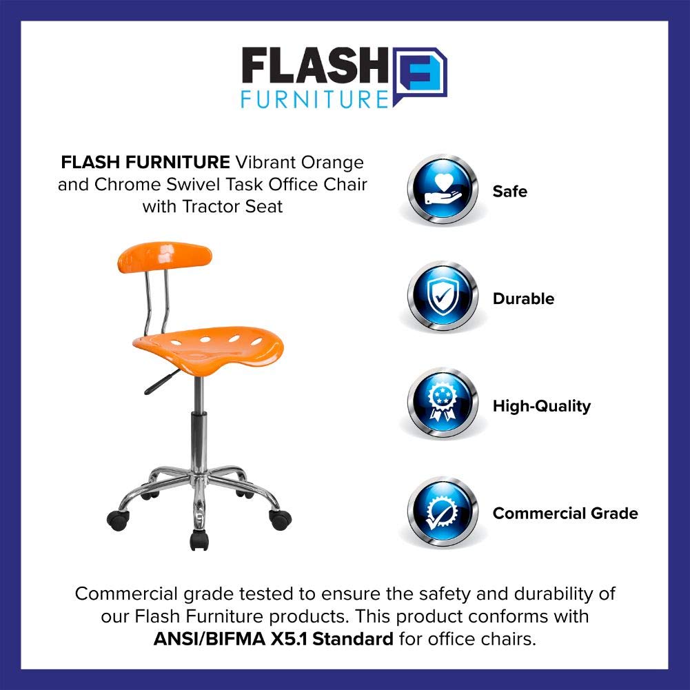 Flash Furniture Elliott Vibrant Orange and Chrome Swivel Task Office Chair with Tractor Seat