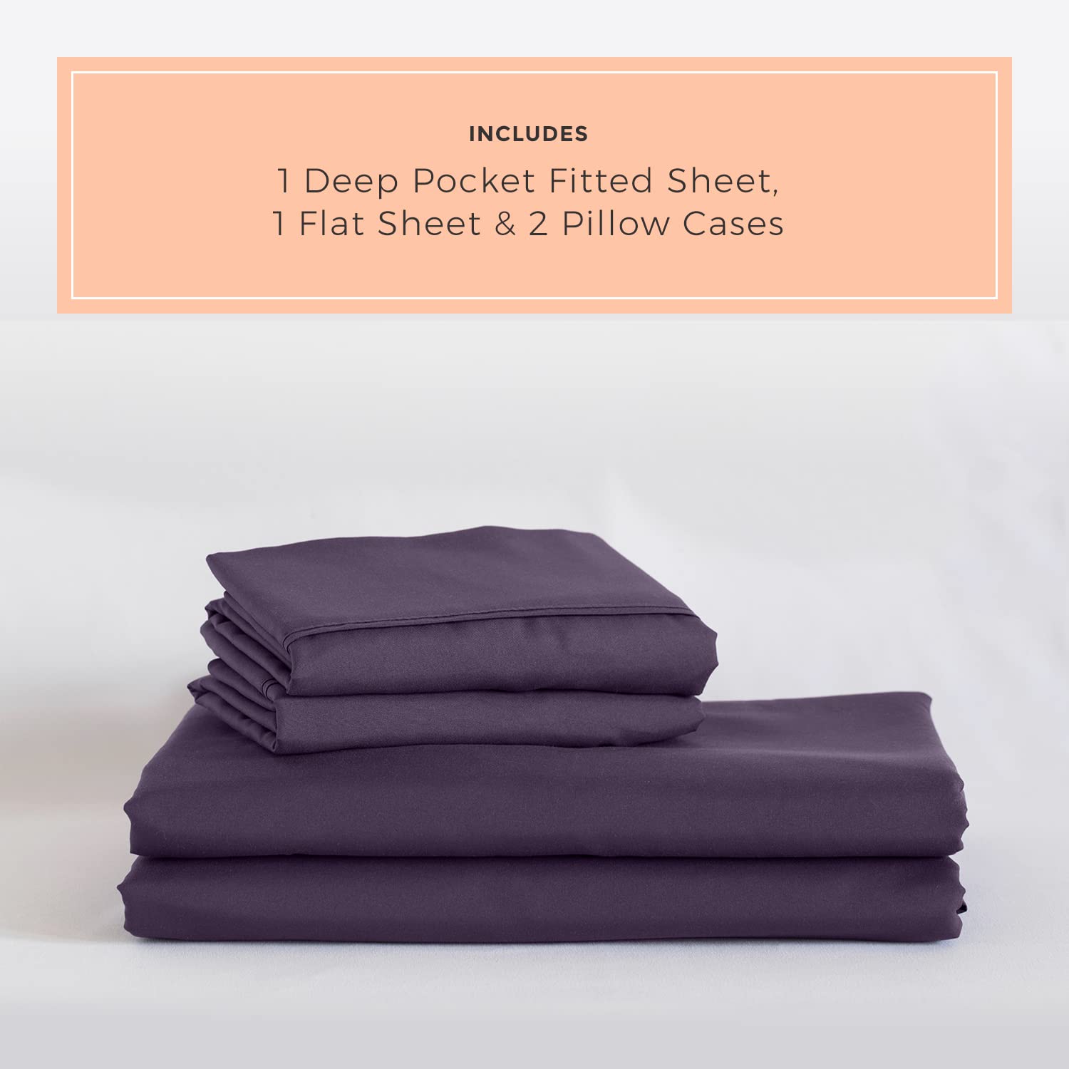 Peachskinsheets Eggplant Sheet Set - 1500Tc Level Of Softness - Extra Soft Cooling Sheets For Hot Sleepers And Night Sweats - Qu