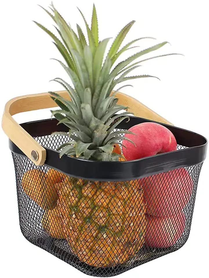 Medigo Shelf Adjustable Sink Drawer Cabinet Mesh Fruit Kitchen Vegetable Storage Organizer Basket With Bamboo Handle Storage Bas