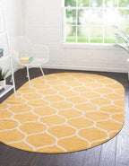 Unique Loom Trellis Frieze Collection Area Rug - Rounded (3' X 5' Oval, Yellow/ Ivory)