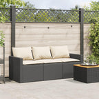 vidaXL Patio Sofa with Cushions 3-Seater Outdoor Seating Black Poly Rattan - Weather Resistant & Removable Covers