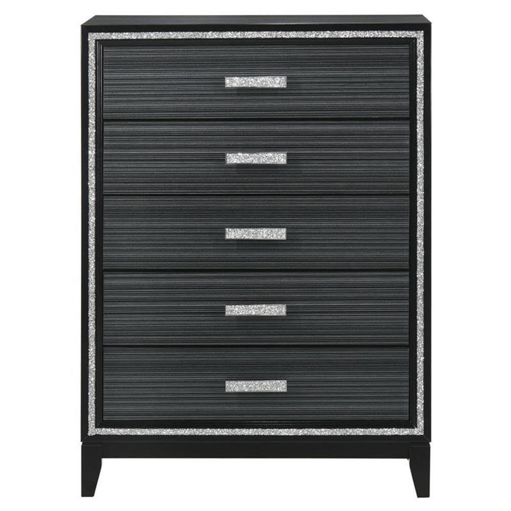 Acme Haiden 5-Drawer Wooden Chest with Shimmering Trim in Weathered Black