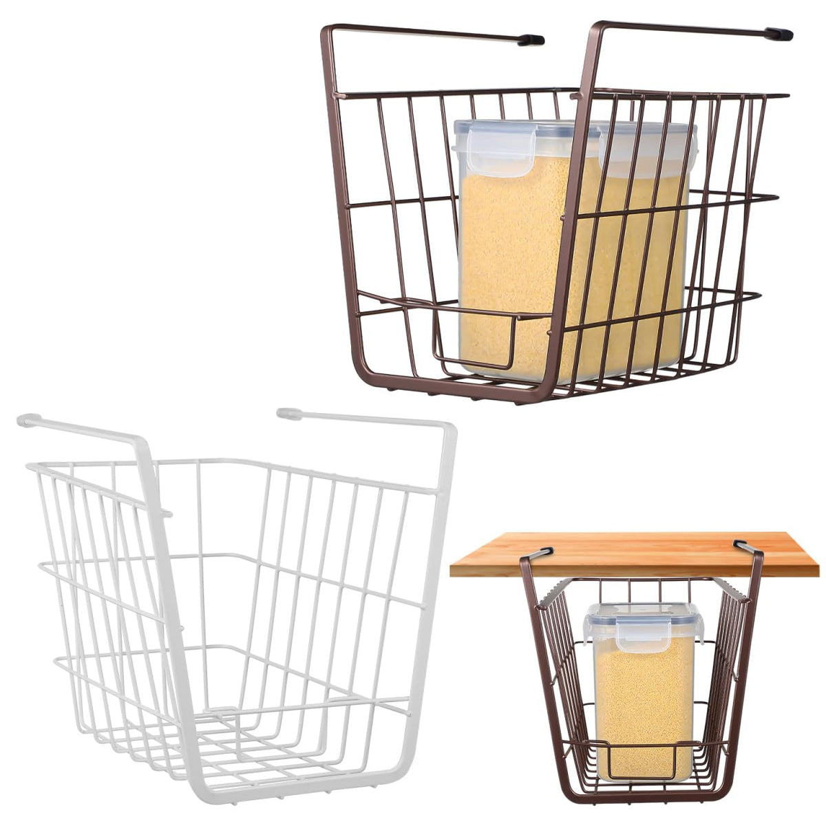PRETYZOOM 2 Pack Under Shelf Wire Basket, Under Cabinet Hanging Metal Storage Basket, SpaceSaving Organizer Solution for Kitche
