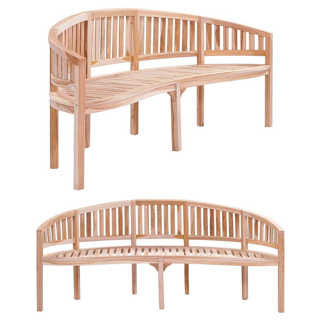 vidaXL 78.7" Solid Teak Wood Bench - Outdoor/Indoor Use - Banana-Shaped - Fine Sanded - Durable - Elegant Design