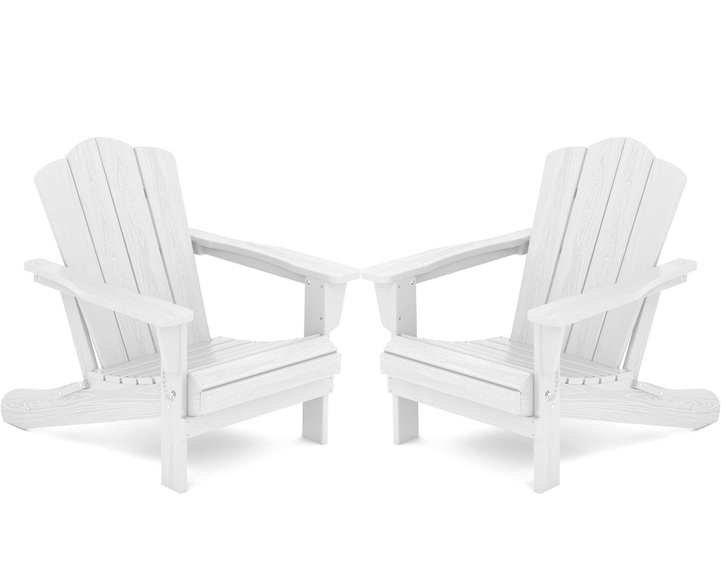 Kingyes Folding Adirondack Chair Set Of 2, Hdpe All-Weather Folding Adirondack Chair, White