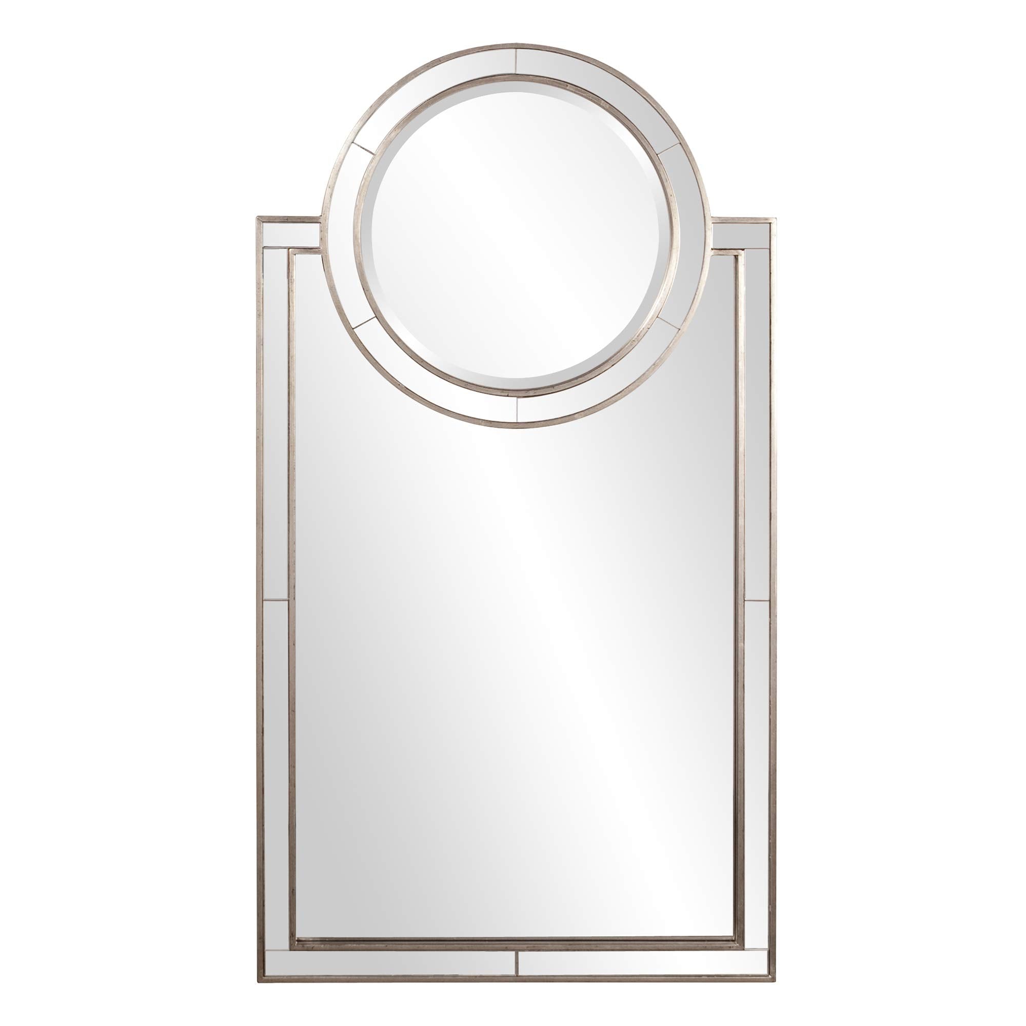 Howard Elliott 92042 Cosmopolitan Rectangular Vanity Mirror with Round Mirror Accent, Distressed Silver Leaf