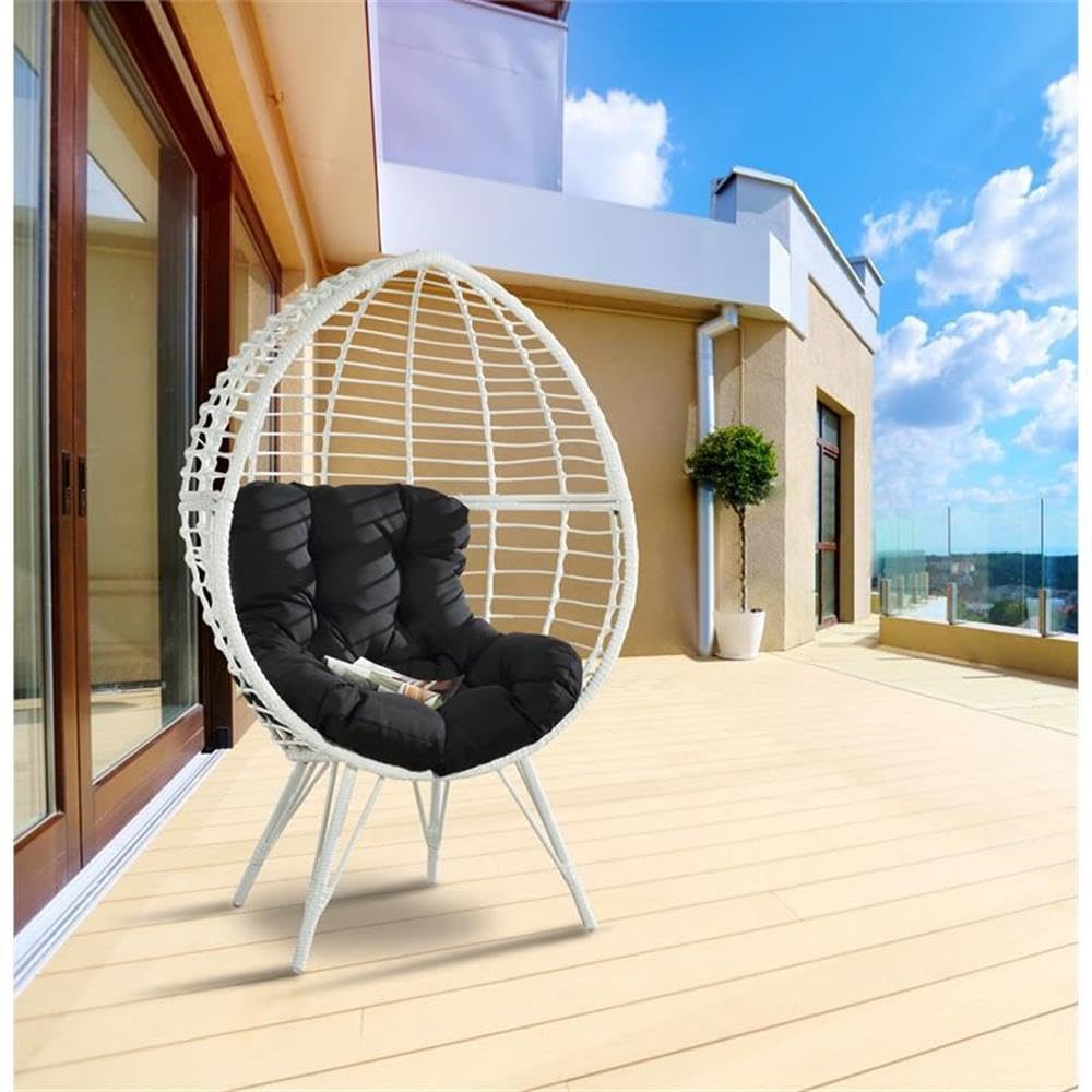 Acme Galzed Wicker Teardrop Patio Lounge Chair in Black and White