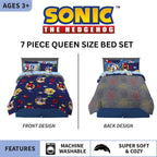 Franco Sonic the Hedgehog Kids Bedding Set, 7 Piece Queen Size, Super Soft Comforter and Sheet Set, Official Licensed Product