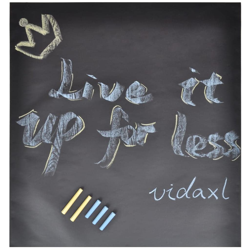 vidaXL Black Wall Sticker Blackboard, Self-Adhesive, Reusable – Ideal for Kids' Drawing and Home Messaging, with Colorful Chalks Included, 2 Rolls - 1.5'x6.6