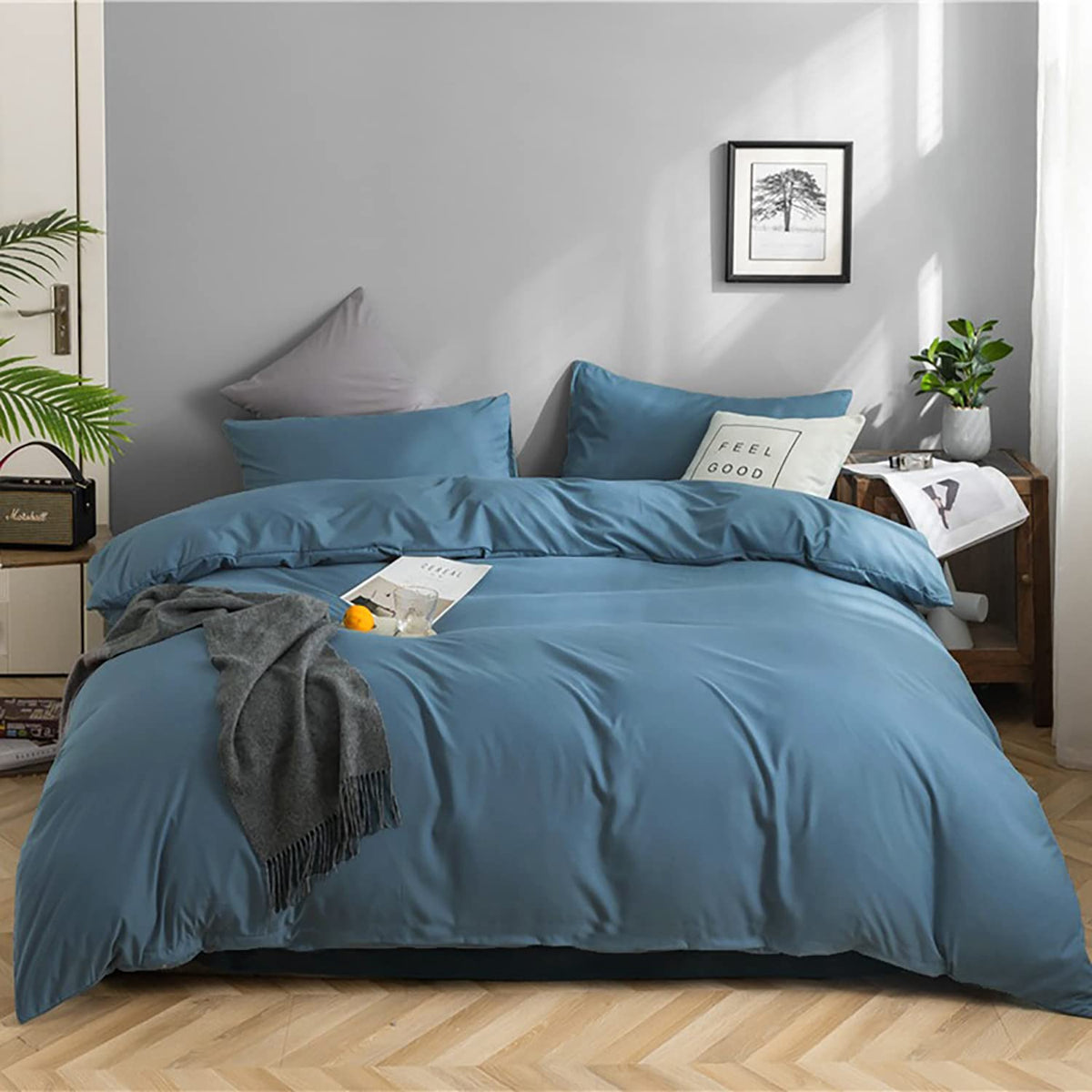 Karever Lake Blue Comforter Set King Solid Blue Bedding Quilt Set Men Bright Blue Blanket Set Adult Lightweight Breathable Durab