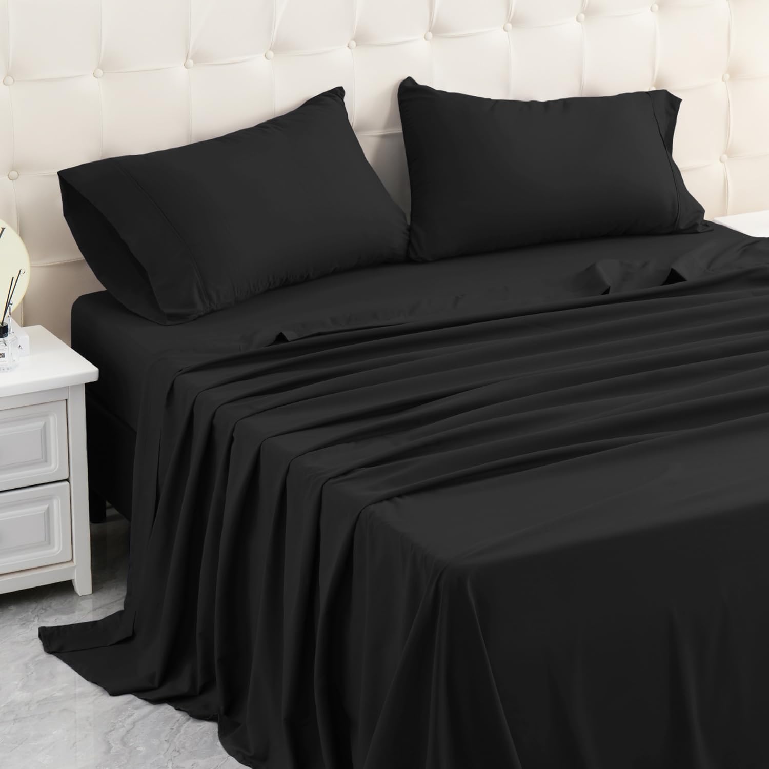 Micoral Queen Bed Sheets Set, Soft Breathable Bedding Sheet Set, Sheets Set With 16'' Deep Pocket Design (4 Pieces, Queen, Charc