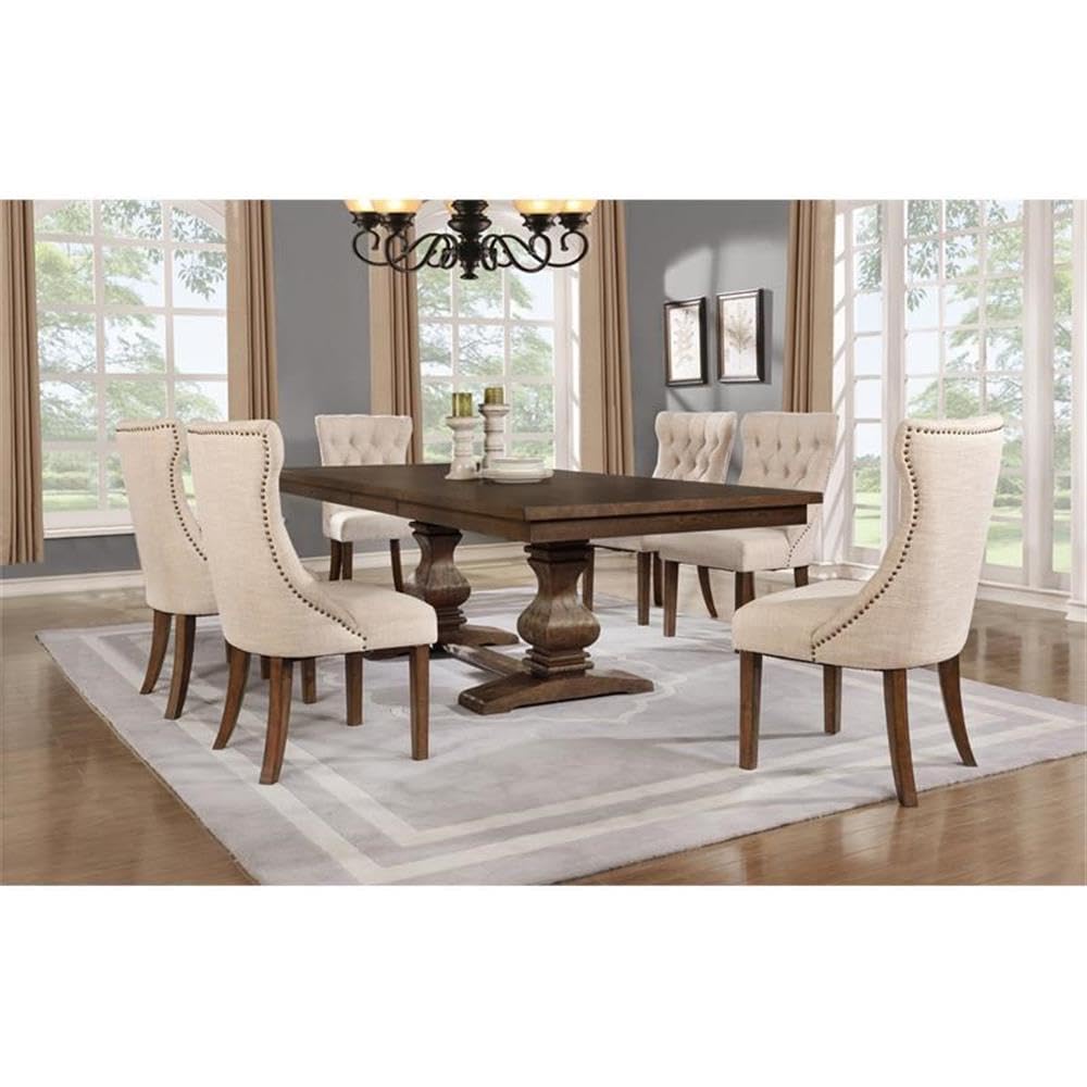 Best Quality Furniture 7Pc Dining Set (1 Table + 6 Chairs), Walnut, Beige