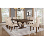 Best Quality Furniture 7Pc Dining Set (1 Table + 6 Chairs), Walnut, Beige